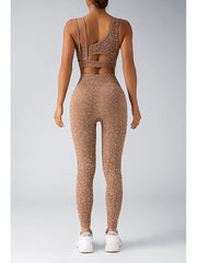 Leopard Asymmetrical One-shoulder Yoga Sets