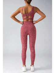 Leopard Asymmetrical One-shoulder Yoga Sets