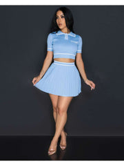 Knitting Buckle Cropped Pleated Skirt Sets