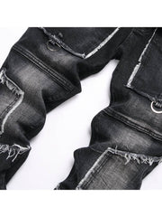 Raged Hem Single Breasted Mid-rise Men's Jeans