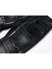 Raged Hem Single Breasted Mid-rise Men's Jeans