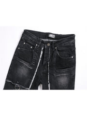 Raged Hem Single Breasted Mid-rise Men's Jeans