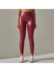 Solid Color PU Mid-rise Leggings