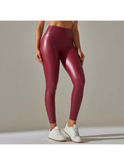 Solid Color PU Mid-rise Leggings