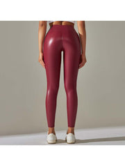 Solid Color PU Mid-rise Leggings