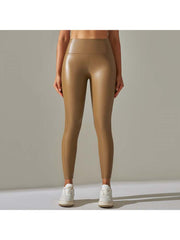 Solid Color PU Mid-rise Leggings