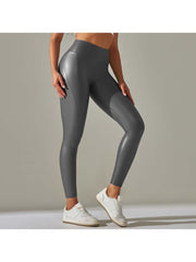 Solid Color PU Mid-rise Leggings