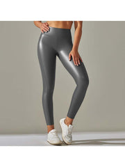 Solid Color PU Mid-rise Leggings