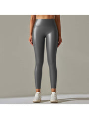 Solid Color PU Mid-rise Leggings