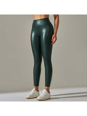 Solid Color PU Mid-rise Leggings