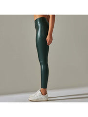 Solid Color PU Mid-rise Leggings