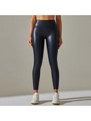 Solid Color PU Mid-rise Leggings