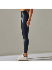 Solid Color PU Mid-rise Leggings