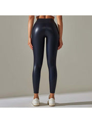 Solid Color PU Mid-rise Leggings