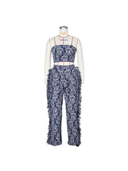 Flower Lace Up Tube Fringe Pant Sets