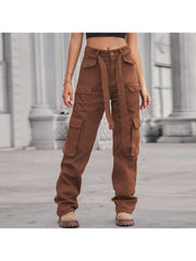 Waist Tie-wrap Cargo Washed Denim Pants