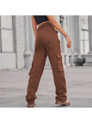 Waist Tie-wrap Cargo Washed Denim Pants