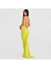 Halter Ruched Backless Cabe Knit Sleeveless Dresses