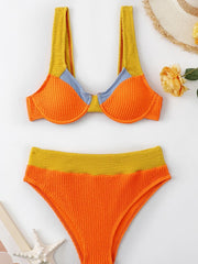 Colorblock Square Neck Fitted Bikinis