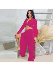 Solid Color High Rise Straight Pant Sets