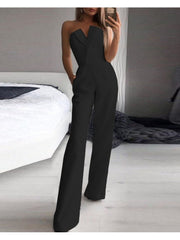 Patchwork Solid Color Strapless Jumpsuits