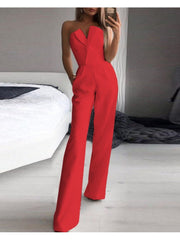 Patchwork Solid Color Strapless Jumpsuits