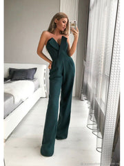 Patchwork Solid Color Strapless Jumpsuits