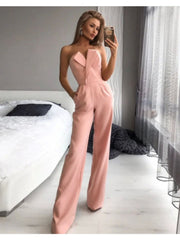 Patchwork Solid Color Strapless Jumpsuits