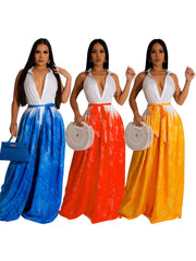 Colorblock Bandage Wide Leg Jumpsuits