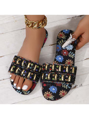 Floral Rhinestone Shiny Slippers