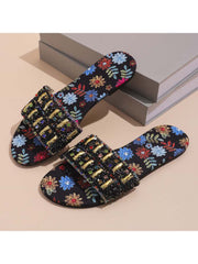 Floral Rhinestone Shiny Slippers