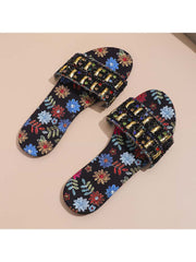 Floral Rhinestone Shiny Slippers