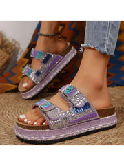 Rhinestone Colorblock Platform Heels Slippers