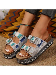 Rhinestone Colorblock Platform Heels Slippers