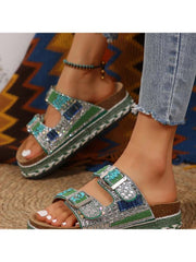 Rhinestone Colorblock Platform Heels Slippers