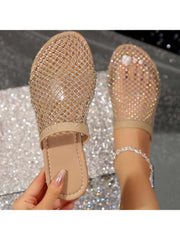 Embellished Grid Hollow-out Slippers