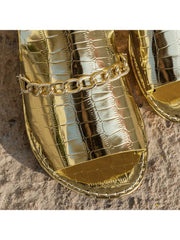 Crocodile Print Metal Chain Flat Heel Slippers