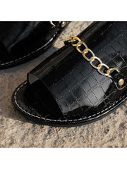 Crocodile Print Metal Chain Flat Heel Slippers