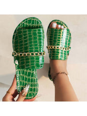 Crocodile Print Metal Chain Flat Heel Slippers