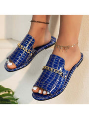 Crocodile Print Metal Chain Flat Heel Slippers