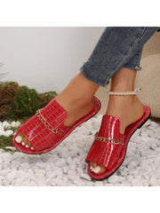 Crocodile Print Metal Chain Flat Heel Slippers