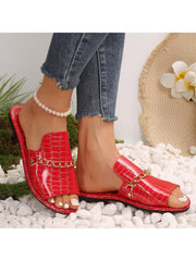 Crocodile Print Metal Chain Flat Heel Slippers