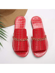 Crocodile Print Metal Chain Flat Heel Slippers