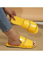 Crocodile Print Metal Chain Flat Heel Slippers