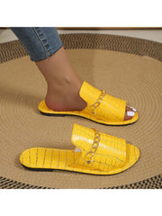 Crocodile Print Metal Chain Flat Heel Slippers