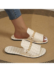 Crocodile Print Metal Chain Flat Heel Slippers