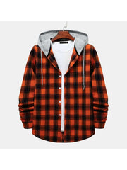 Hooded Plaid Cotton Shirts