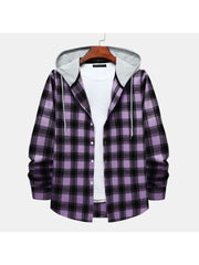 Hooded Plaid Cotton Shirts