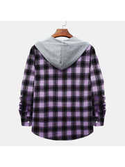 Hooded Plaid Cotton Shirts