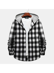 Hooded Plaid Cotton Shirts